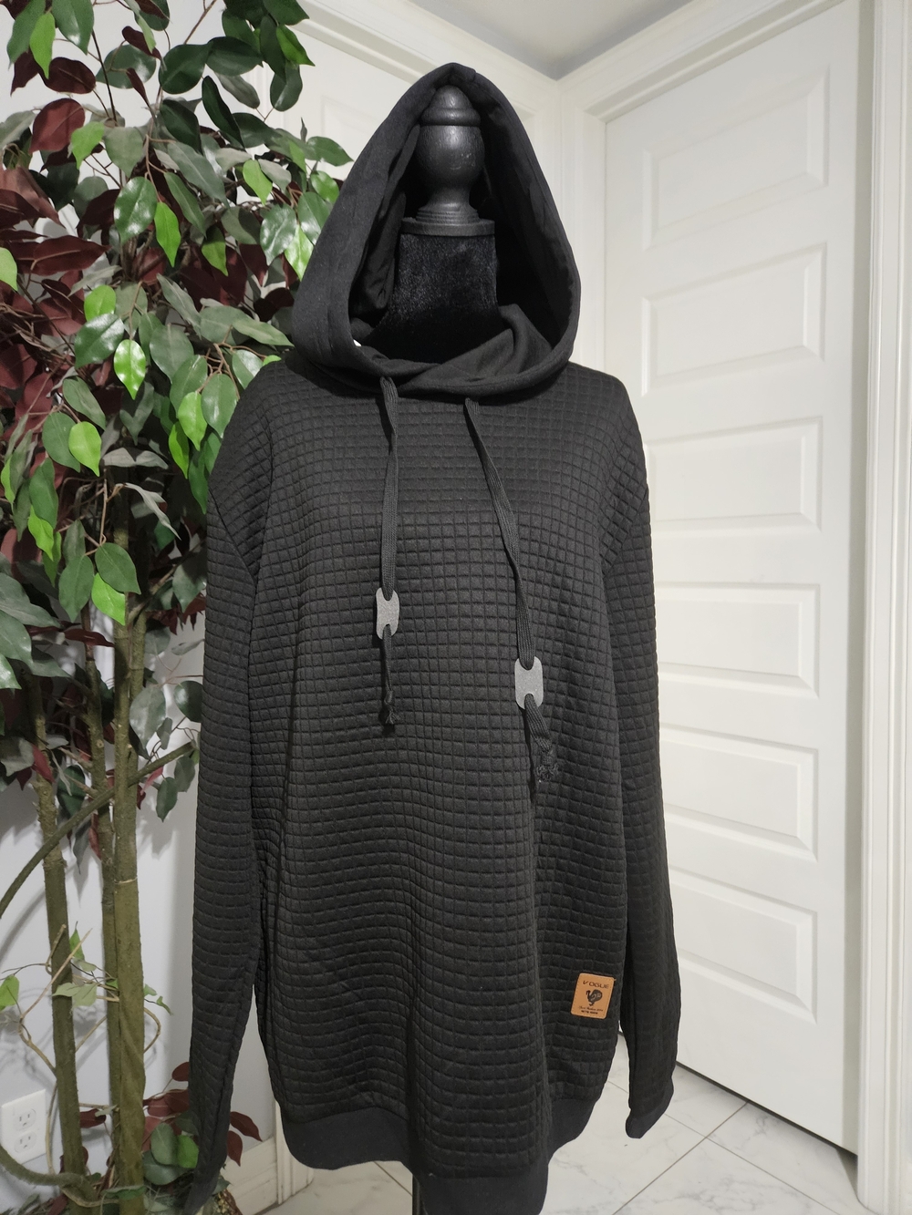 Coofandy Black Hooded Waffle Knit Shirt Jacket - Lightweight Men's Pullover
